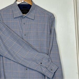 Jos. A. Bank Reserve Tailored Fit Blue Plaid Shirt Size XL Cotton Cashmere Silk